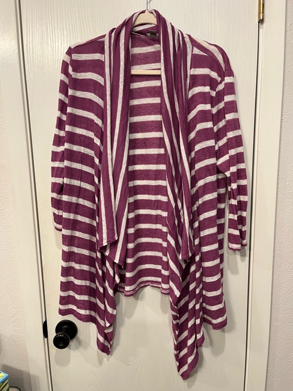 J. Jill Linen Knit Open Front Waterfall Striped Cardigan Medium Beach Preppy